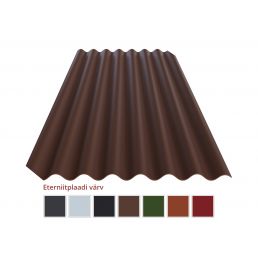 Ruskea aaltopahvinen eterniittilevy, koko 1750x1130 mm, saatavilla eri väreissä.