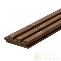 Tumepruun lainelise pinnaga 32x140 termopuitfassaadi profiil.