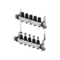 Metallist põrandakütte kollektor, 2 rida mustade reguleerimiskäepidemetega, sobib 12 kontuuriga, märgistatud 