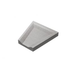 Gray, triangular concrete drainage end piece measuring 400 × 400 × 60 mm with a smooth surface.