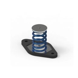 Black vibration damper with a blue spring and three mounting points.