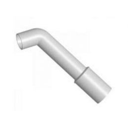 Valkoinen PVC-putken reduktori, koko 50/40 mm, L-muotoinen, sileä pinta.