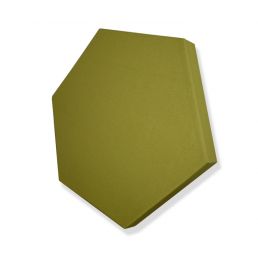 Green hexagonal acoustic panel designed for absorbing sound and enhancing room acoustics.