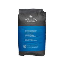 Tummanharmaa pussi, jossa on sininen etiketti, valkoinen teksti ja harmaa logo. Pussi on suorakulmainen, ylhäältä suljettu ja painaa 25 kg.