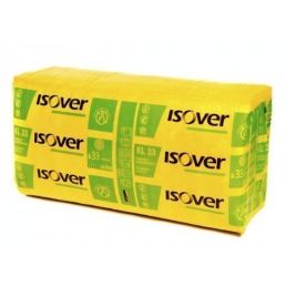 Keltainen Isover lasivillapakkaus, merkitty tuotenimellä 'Isover KL 33', paksuus 100 mm, kokonaispinta-ala 78 m².