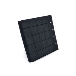 Black square acoustic panel with a mounting system on the back.