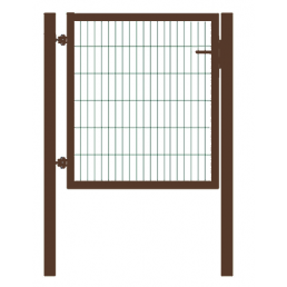 Brown pedestrian gate, 1000 mm wide, with metal mesh and a handle on the right side.
