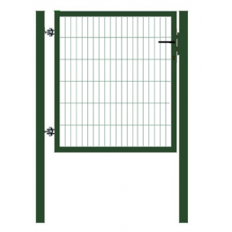 Green pedestrian gate, 1000 mm wide, featuring a reinforced mesh panel with an integrated locking system.