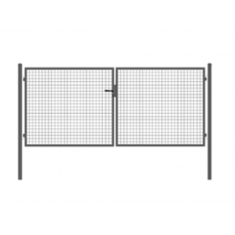 Double sliding gate, gray, 4000 mm wide, with a sturdy metal frame and mesh.