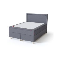 Gray continental bed, width 120-180 cm, with headboard and storage drawers, minimalist design.
