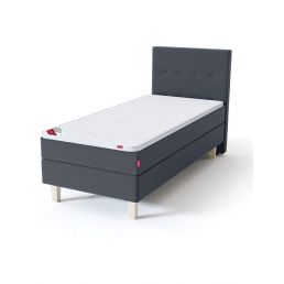 Dark gray continental bed, width 80-180 cm, with a headboard and white spring mattress.