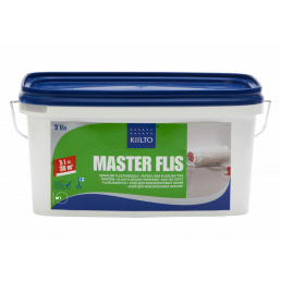 Vitt tapetlim för nonwoven-tapeter Master Flis, 7 kg, förpackat i en plastbehållare med blått lock.