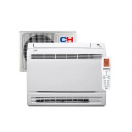 C&H Consol Inverter õhksoojuspump, valge, seinale kinnitatav üksus koos pultiga ja välisosaga.