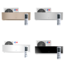 Eri värvitoonides õhk-õhk soojuspumbad Supreme Continental: kuldne, hall, valge ja must, kaasa arvatud juhtpaneel.