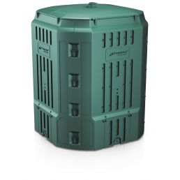 Green double-walled composter designed for rapid composting and efficient air circulation.