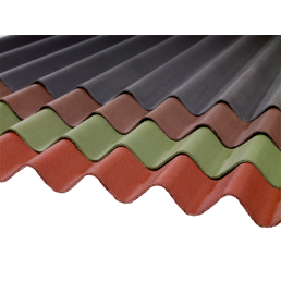 Corrubit Aqualine Star bitumikattopaneelit, mitat 2000x930 mm, näkyvät harmaasta vihreään ja oranssiin vaihtelevina sävyinä.