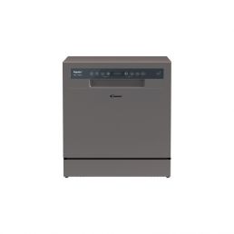 Freestanding gray Candy CP8F9FFA dishwasher with an electronic control panel.
