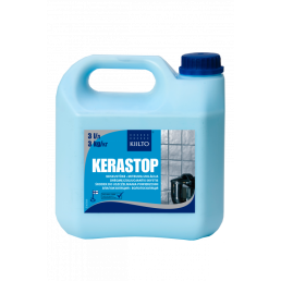 Sinine 3-liitrine plastkanister, millel on Kiilto Kerastop niiskustõkke etikett.
