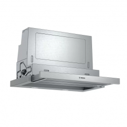 Silverfärgad, utdragbar köksfläkt från Bosch DFS067A51 med minimalistisk design