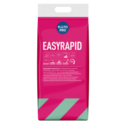 Vaaleanpunainen-valkoinen 10 kg viimeistelymassan pussi, yläosassa kantokahva, edessä Kiilto Pro -logo ja 