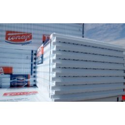 Vitt isoleringsmaterial av expanderad polystyren, EPS 120, dimensioner 50-150 mm, avsett för fundament.