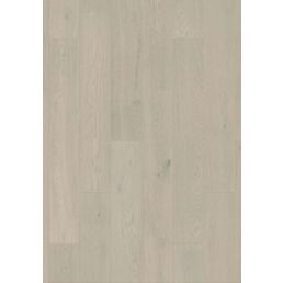 Vaaleanharmaa, hienovaraisesti kuvioitu laminaattilattia, yksisauvainen tammi Mist Ether.