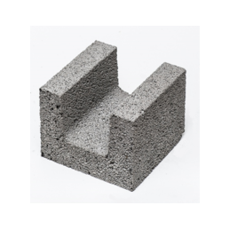 Gray U-shaped lightweight block used as a foundational material in construction.