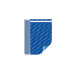 Sinisel taustal valge mustriga hingav aluskate rullis. Toode on mõeldud kasutamiseks ehitistes, katab 75 m².