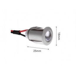 Hopeanvärinen ja kompakti LED-valaisin saunaan, halkaisija 25 mm, johdot liitäntää varten.