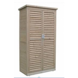 Stor gråbrun trädgårdsskåp för terrassen med skjutdörrar och ribbad design.