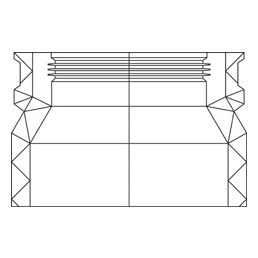 Teknisk ritning av ett isolerat övergångsstycke för ventilation, avsett för att ansluta rör från 200 mm till 160 mm. Ritningen markerar detaljerade dimensioner och komponenter.