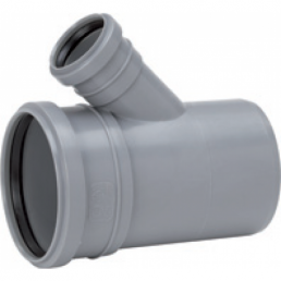 Harmaa 45 asteen kulmassa oleva viemäriputken haara, liitännät molemmissa suurissa päissä.