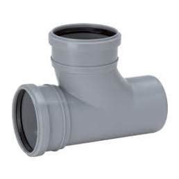 Harmaasta muovista valmistettu viemärin kolmitie, 88,5 asteen kulma.