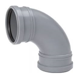 Harmaa muovinen viemäriputken kulmayhde, 88,5 asteen kulma, tiivisterenkaat molemmissa päissä.