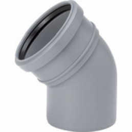 45 asteen kulmassa oleva harmaa PVC-viemärikaari.