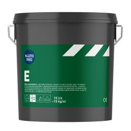 Mörkgrön 15-liters hink med silverhandtag och en grön etikett på vit bakgrund. Etiketten har diagonala vita ränder och text.