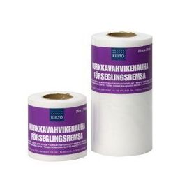 Vita Kiilto hörnförstärkningsband finns i två olika rullstorlekar, båda förpackade med lila och vit etikett.