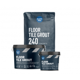 Förpackningar i blå nyans med fogmassa för golvplattor, tillgängliga i storlekar om 3 kg och 10 kg.