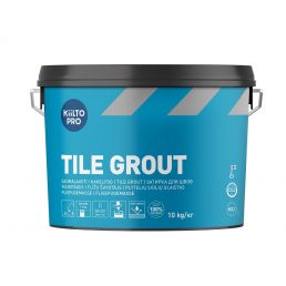 10 kg Kiilto Fogningsmedel i en plastbehållare, blå med en informativ etikett för identifiering och användning.