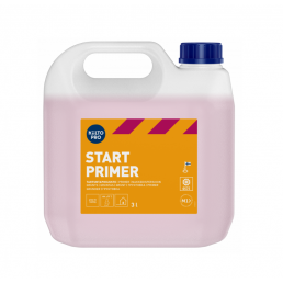 Vit plastdunk på 3 liter med rosa vätska, märkt med en gul etikett som har texten 'START PRIMER'.