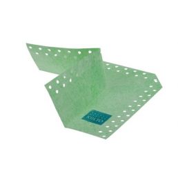 Grön T-formad hörnförstärkning med perforerade kanter, storlek 120 x 90 mm, gjord av tygmaterial.