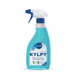 Sininen suihkepullo Kiilto-kylpyhuoneen puhdistusaineelle, 600 ml.