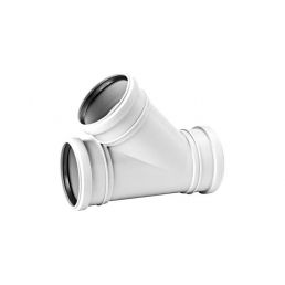 White 50 mm Uponor Decibel T-connector for joining pipes.