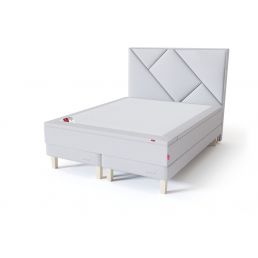 White continental bed 'Red,' width 80-180 cm, with a rectangular headboard decorated with geometric stitching.