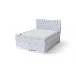 White continental bed with integrated drawers, tufted headboard, and black corner details. Width 80-180 cm.