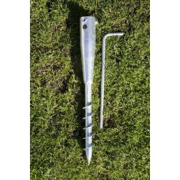 Metallist kruvivundament ja sobiv kuuskantvõti, mida kasutatakse peamiselt väliste struktuuride maapinnale kinnitamiseks.