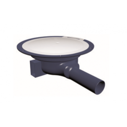 Blå avloppstratt med vit botten och ett 32 mm diameter rör.