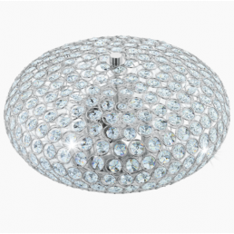 Taklampa Clemente, 2x60W, E27, diameter 350 mm, kupol dekorerad med silverkristaller.