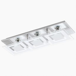 Taklampa Almana, 3x3W GU10 LED, modern fyrkantig design med genomskinlig och silverfinish.