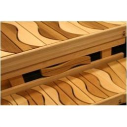 Läänikujuline lavamoodul, valmistatud helepruunist puidust, mõõtmetega 400x2045 mm või 600x2045 mm.